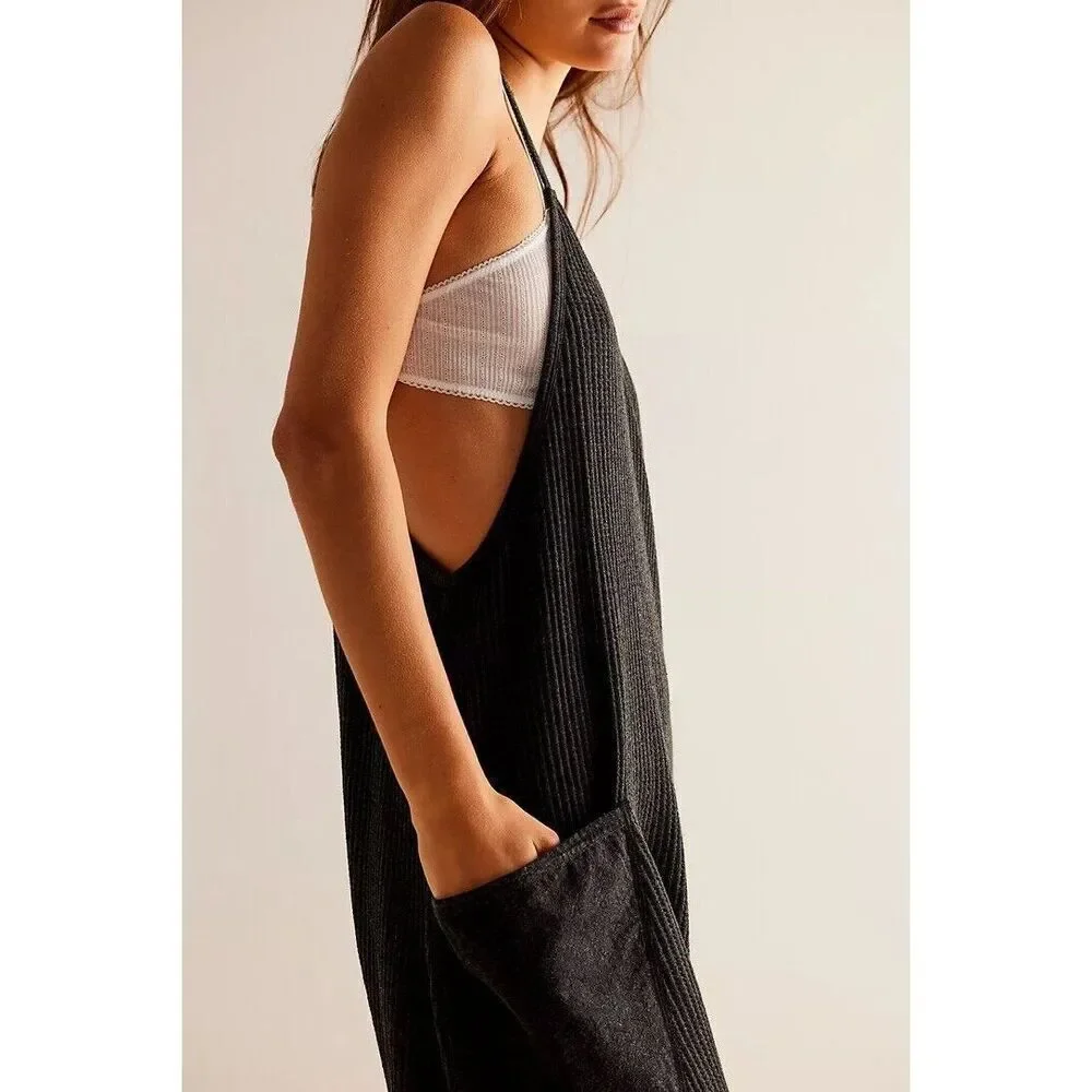 Free People FP One Frankie Jumpsuit Black Waffle Knit XS NEW - Picture 3 of 3